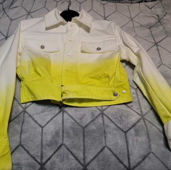 New Unravel Project Tie-Dye Ombrè Crop Trucker Denim Jacket Size 38 - Picture 5 of 8